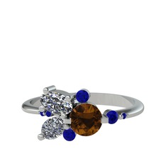 Binx Yüzük - Dumanlı kuvars, swarovski ve lab safir 18 ayar beyaz altın yüzük #129umjj