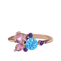 Binx Yüzük - Akuamarin, pembe kuvars ve ametist 8 ayar rose altın yüzük #12a0zjw