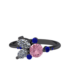 Binx Yüzük - Pembe kuvars, swarovski ve lab safir 925 ayar siyah rodyum kaplama gümüş yüzük #12ruzek