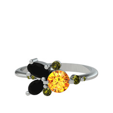 Binx Yüzük - Sitrin, siyah zirkon ve peridot 925 ayar gümüş yüzük #12wd2er