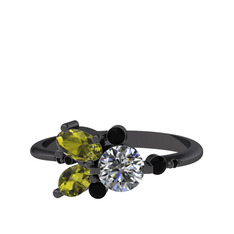 Binx Yüzük - Beyaz zirkon, peridot ve siyah zirkon 925 ayar siyah rodyum kaplama gümüş yüzük #12xsf4a