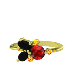 Binx Yüzük - Garnet, siyah zirkon ve sitrin 14 ayar altın yüzük #12y00rf