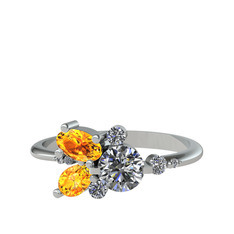 Binx Yüzük - Swarovski ve sitrin 14 ayar beyaz altın yüzük #1382uts