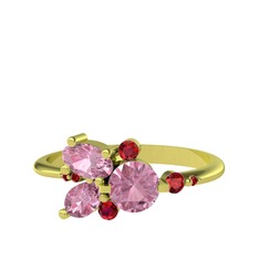 Binx Yüzük - Pembe kuvars ve garnet 14 ayar altın yüzük #138cl1f