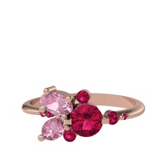 Rodolit garnet ve pembe kuvars 925 ayar rose altın kaplama gümüş yüzük