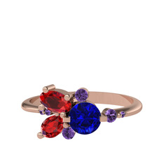 Lab safir, garnet ve ametist 14 ayar rose altın yüzük