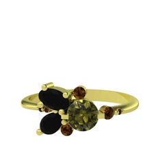 Binx Yüzük - Peridot, siyah zirkon ve dumanlı kuvars 925 ayar altın kaplama gümüş yüzük #13o9fkr