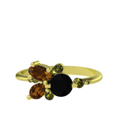 Siyah zirkon, dumanlı kuvars ve peridot 925 ayar altın kaplama gümüş yüzük