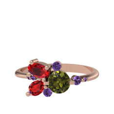 Peridot, garnet ve ametist 14 ayar rose altın yüzük