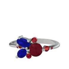 Kök yakut, lab safir ve garnet 18 ayar beyaz altın yüzük