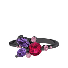Binx Yüzük - Rodolit garnet, ametist ve pembe kuvars 925 ayar siyah rodyum kaplama gümüş yüzük #14oigac
