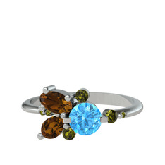 Binx Yüzük - Akuamarin, dumanlı kuvars ve peridot 8 ayar beyaz altın yüzük #14trgjn