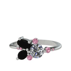 Swarovski, siyah zirkon ve pembe kuvars 925 ayar gümüş yüzük