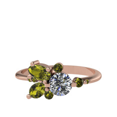 Binx Yüzük - Pırlanta ve peridot 925 ayar rose altın kaplama gümüş yüzük (0.5 karat) #1517l8b