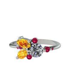 Swarovski, sitrin ve rodolit garnet 18 ayar beyaz altın yüzük