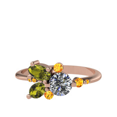 Binx Yüzük - Pırlanta, peridot ve sitrin 18 ayar rose altın yüzük (0.5 karat) #159avz1