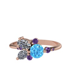 Binx Yüzük - Akuamarin, swarovski ve ametist 8 ayar rose altın yüzük #15k5ilo