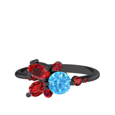 Binx Yüzük - Akuamarin ve garnet 925 ayar siyah rodyum kaplama gümüş yüzük #1607kxj