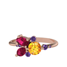 Binx Yüzük - Sitrin, rodolit garnet ve ametist 8 ayar rose altın yüzük #160reuy