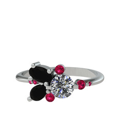 Binx Yüzük - Pırlanta, siyah zirkon ve rodolit garnet 925 ayar gümüş yüzük (0.5 karat) #16aohxk