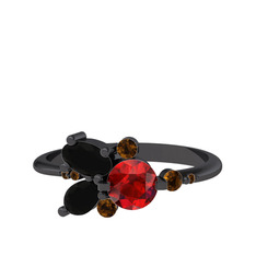 Binx Yüzük - Garnet, siyah zirkon ve dumanlı kuvars 925 ayar siyah rodyum kaplama gümüş yüzük #16hqqx3