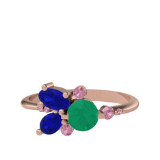 Binx Yüzük - Kök zümrüt, lab safir ve pembe kuvars 18 ayar rose altın yüzük #16lg4q7