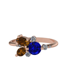 Binx Yüzük - Lab safir, dumanlı kuvars ve swarovski 8 ayar rose altın yüzük #16lsgny
