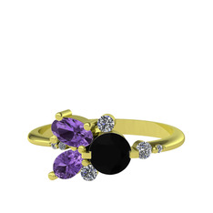Binx Yüzük - Siyah zirkon, ametist ve swarovski 18 ayar altın yüzük #16vsydj