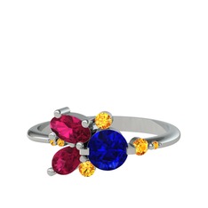 Binx Yüzük - Lab safir, rodolit garnet ve sitrin 14 ayar beyaz altın yüzük #16yooyp