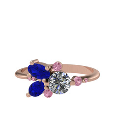 Binx Yüzük - Beyaz zirkon, lab safir ve pembe kuvars 18 ayar rose altın yüzük #173sczs