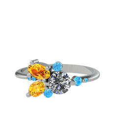 Binx Yüzük - Swarovski, sitrin ve akuamarin 8 ayar beyaz altın yüzük #176xehd