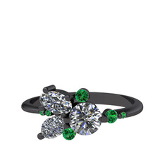 Binx Yüzük - Beyaz zirkon, swarovski ve yeşil kuvars 925 ayar siyah rodyum kaplama gümüş yüzük #17g0l1u