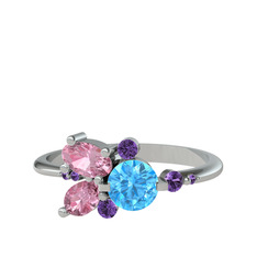 Binx Yüzük - Akuamarin, pembe kuvars ve ametist 925 ayar gümüş yüzük #17i83ry