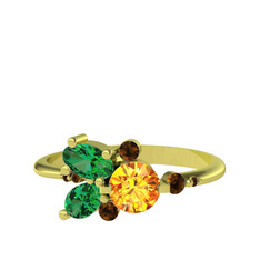 Binx Yüzük - Sitrin, yeşil kuvars ve dumanlı kuvars 18 ayar altın yüzük #17tal4x