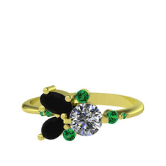 Binx Yüzük - Pırlanta, siyah zirkon ve yeşil kuvars 14 ayar altın yüzük (0.5 karat) #17zdx15