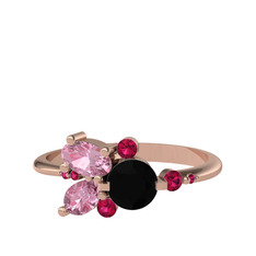 Binx Yüzük - Siyah zirkon, pembe kuvars ve rodolit garnet 8 ayar rose altın yüzük #186zvbe