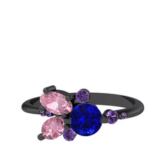 Binx Yüzük - Lab safir, pembe kuvars ve ametist 925 ayar siyah rodyum kaplama gümüş yüzük #18ckvh