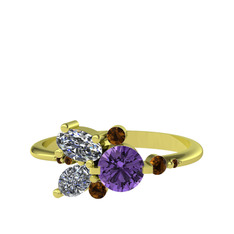 Binx Yüzük - Ametist, swarovski ve dumanlı kuvars 925 ayar altın kaplama gümüş yüzük #18eupv0
