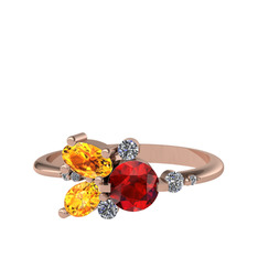 Binx Yüzük - Garnet, sitrin ve swarovski 8 ayar rose altın yüzük #18oqlx0