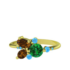 Binx Yüzük - Yeşil kuvars, dumanlı kuvars ve akuamarin 14 ayar altın yüzük #18r2w00
