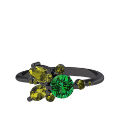 Binx Yüzük - Yeşil kuvars ve peridot 925 ayar siyah rodyum kaplama gümüş yüzük #18v0h8t