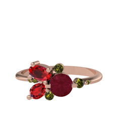 Binx Yüzük - Kök yakut, garnet ve peridot 8 ayar rose altın yüzük #18vmpy3