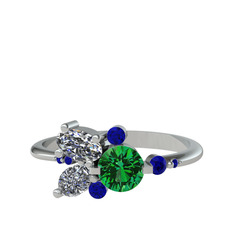 Binx Yüzük - Yeşil kuvars, swarovski ve lab safir 8 ayar beyaz altın yüzük #18xaaxy