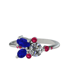 Binx Yüzük - Pırlanta, lab safir ve rodolit garnet 18 ayar beyaz altın yüzük (0.5 karat) #191biba