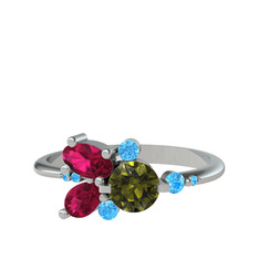 Binx Yüzük - Peridot, rodolit garnet ve akuamarin 925 ayar gümüş yüzük #195qm16