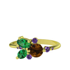 Binx Yüzük - Dumanlı kuvars, yeşil kuvars ve ametist 18 ayar altın yüzük #19bs037