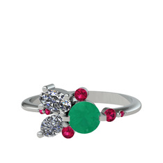 Binx Yüzük - Kök zümrüt, swarovski ve rodolit garnet 18 ayar beyaz altın yüzük #19hej9c