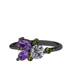 Binx Yüzük - Swarovski, ametist ve peridot 925 ayar siyah rodyum kaplama gümüş yüzük #19w7yto