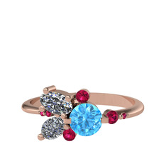 Binx Yüzük - Akuamarin, beyaz zirkon ve rodolit garnet 8 ayar rose altın yüzük #19xu4gw