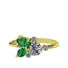Binx Yüzük - Beyaz zirkon ve yeşil kuvars 14 ayar altın yüzük #1a0dtga
